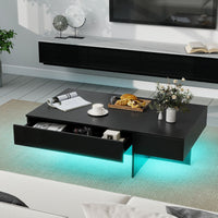 Modern LED Coffee Table with 3 Storage Drawers and Rectangular Center Table for Living Room