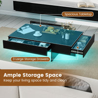 Modern LED Coffee Table with 3 Storage Drawers and Rectangular Center Table for Living Room