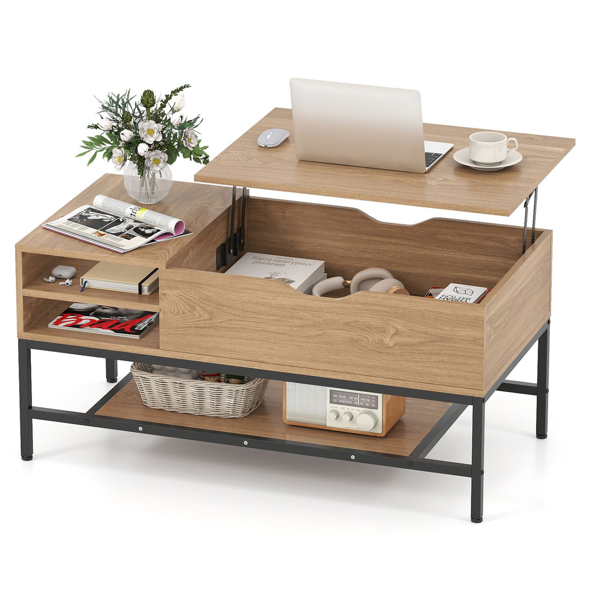 Lift Up Coffee Table Flip Top Center Table Storage Shelf Home Living Room