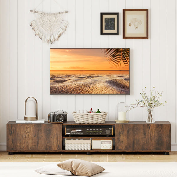 Modern TV Stand for up to 70" TVs with 2 Doors and Open Shelves for Living Room