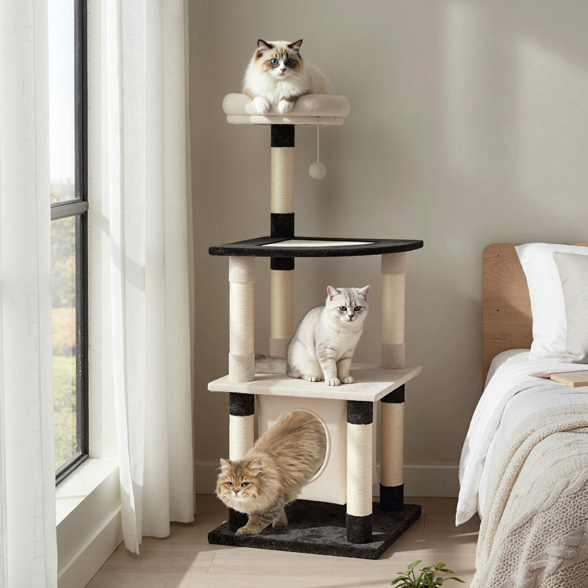Multi-Level Cat Tree with Scratching Posts Board and Arched Platform