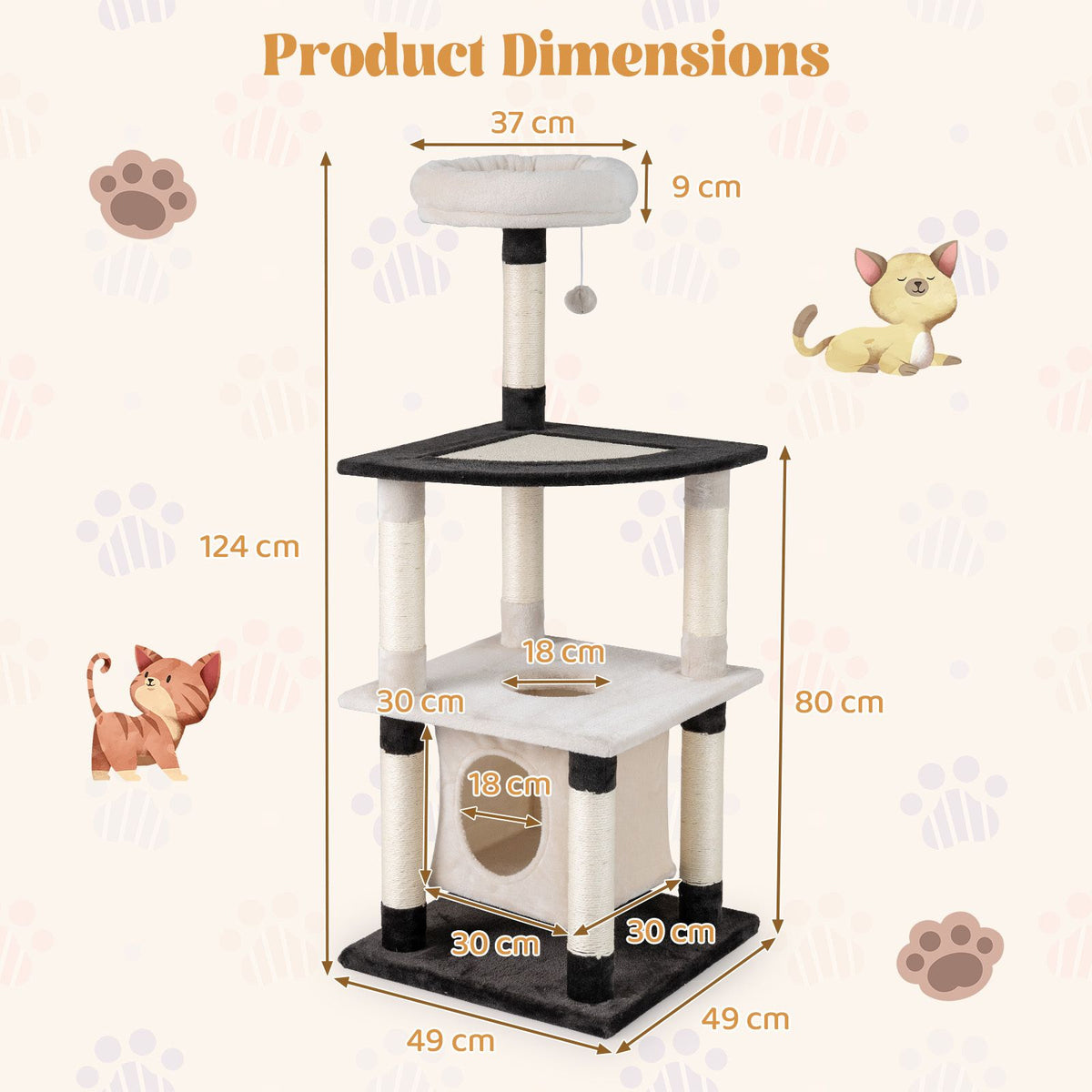 Multi-Level Cat Tree with Scratching Posts Board and Arched Platform