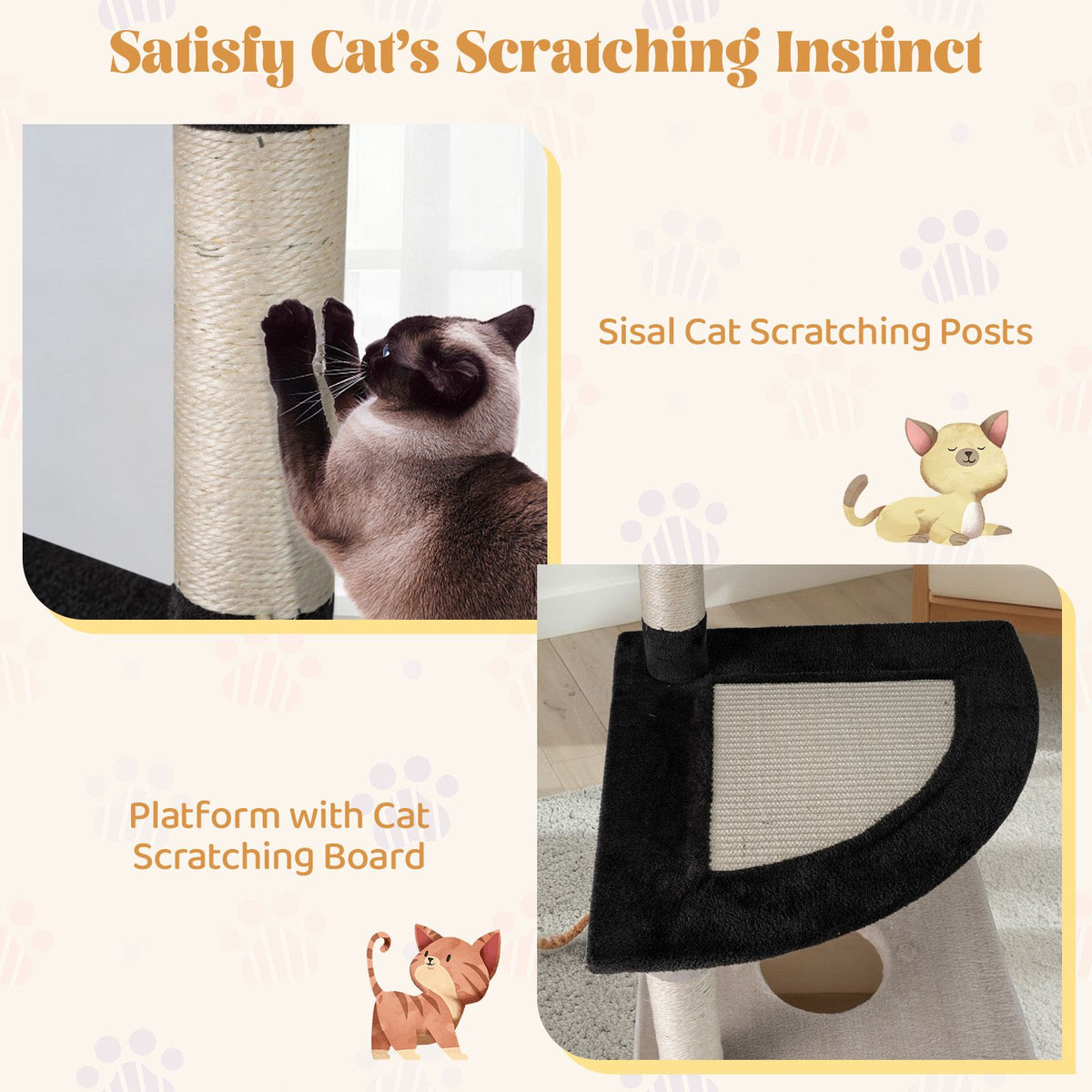 Multi-Level Cat Tree with Scratching Posts Board and Arched Platform