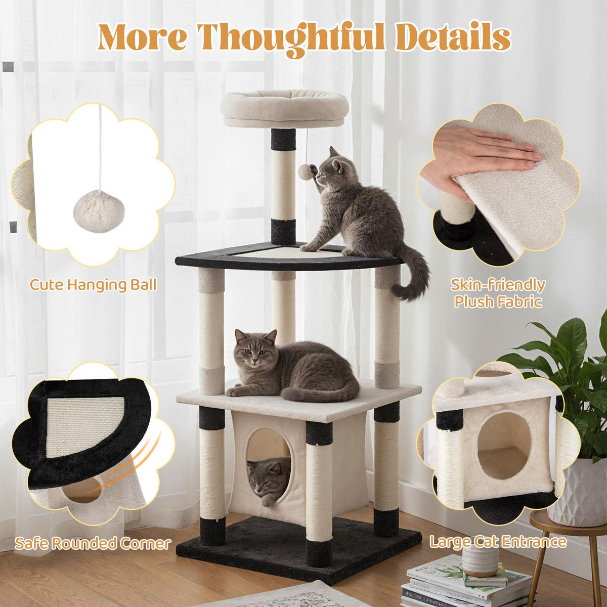Multi-Level Cat Tree with Scratching Posts Board and Arched Platform