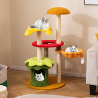 Multi-Level Hamburger-Theme Cat Tree with Hanging Bed and Condo