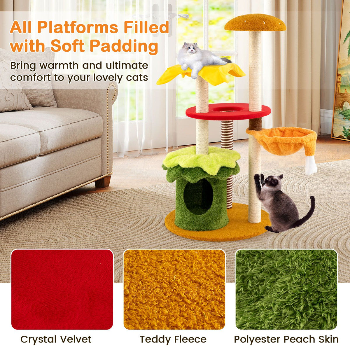 Multi-Level Hamburger-Theme Cat Tree with Hanging Bed and Condo