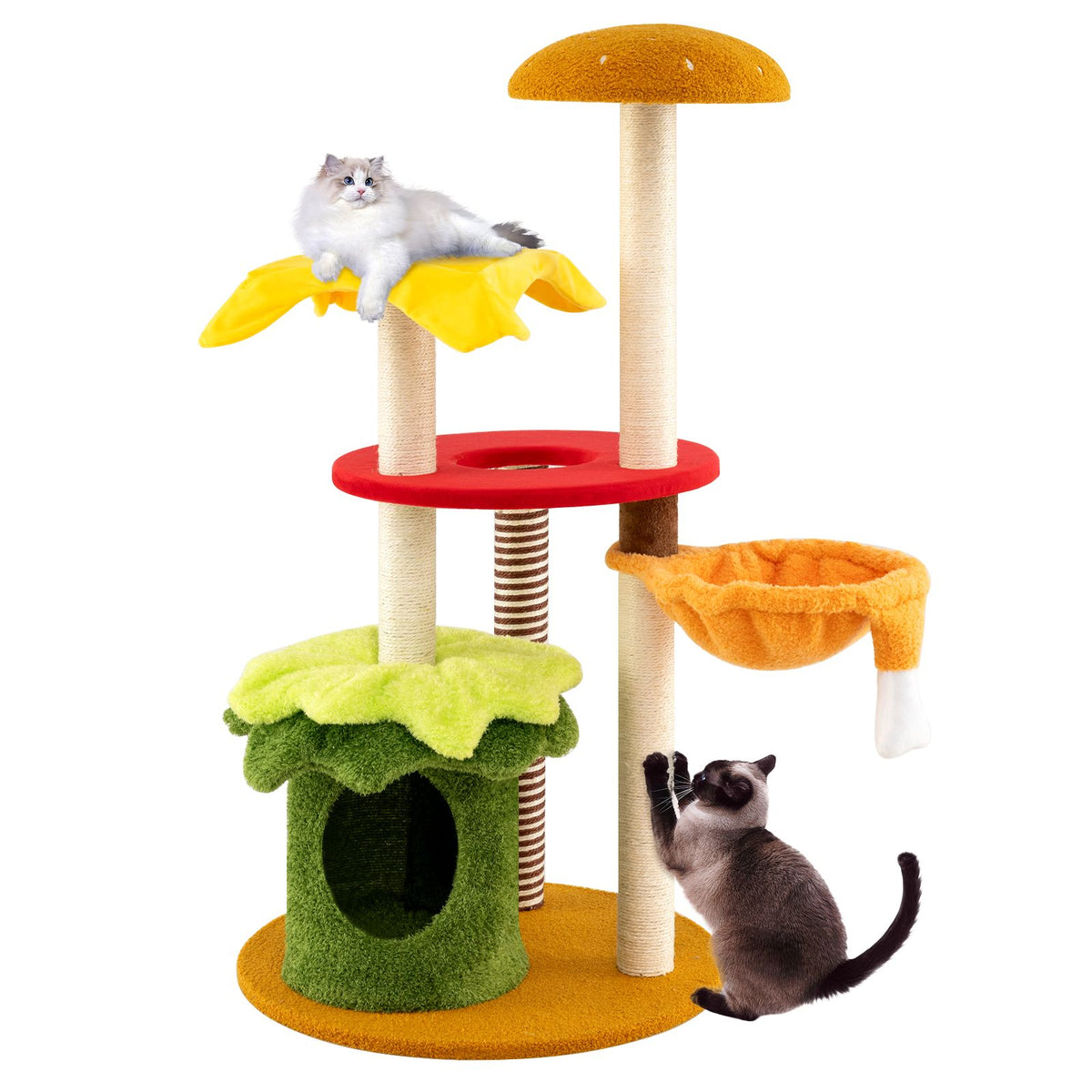 Multi-Level Hamburger-Theme Cat Tree with Hanging Bed and Condo