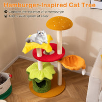 Multi-Level Hamburger-Theme Cat Tree with Hanging Bed and Condo
