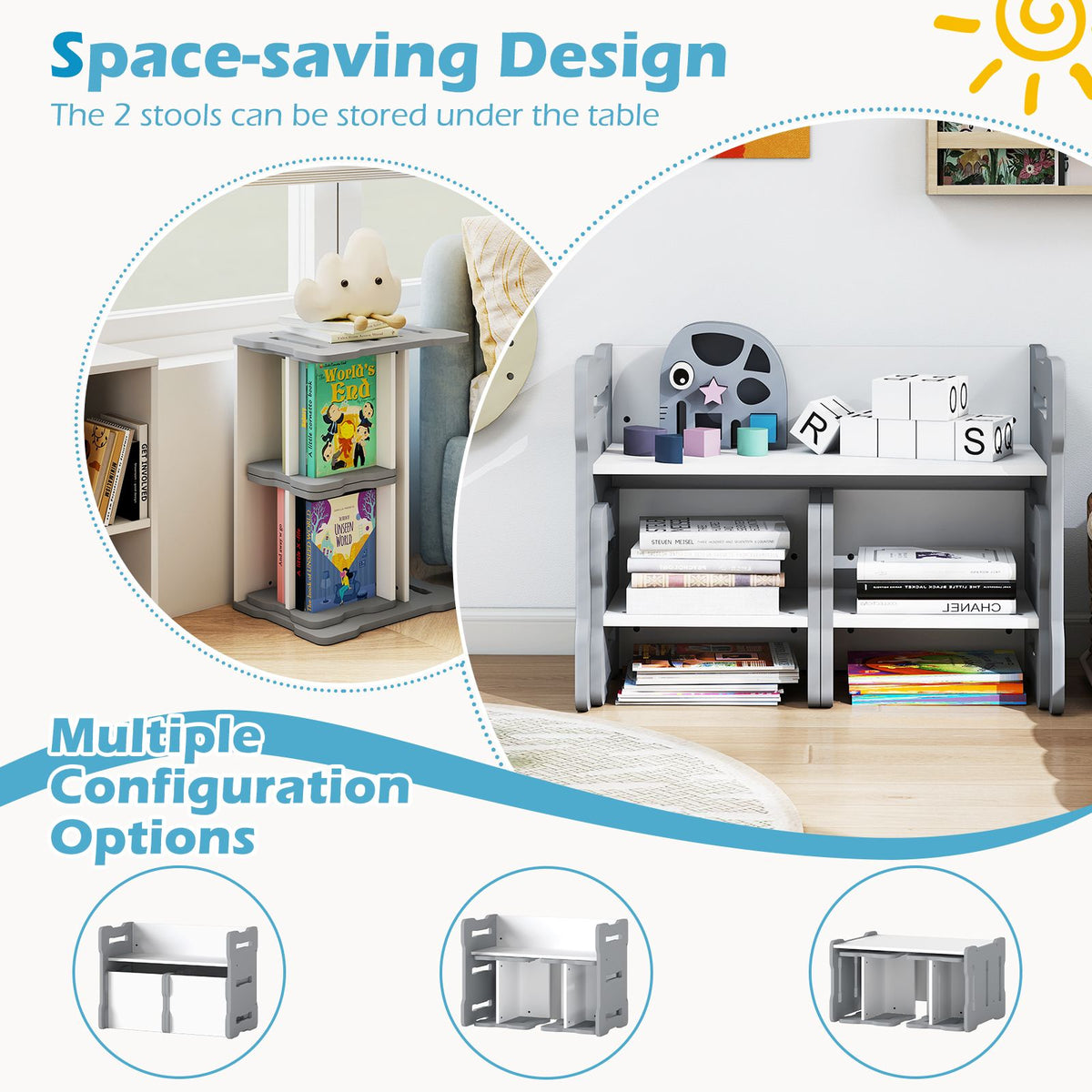 Multi-Use Toddler Furniture Set with Convertible Bench and 2 Tables