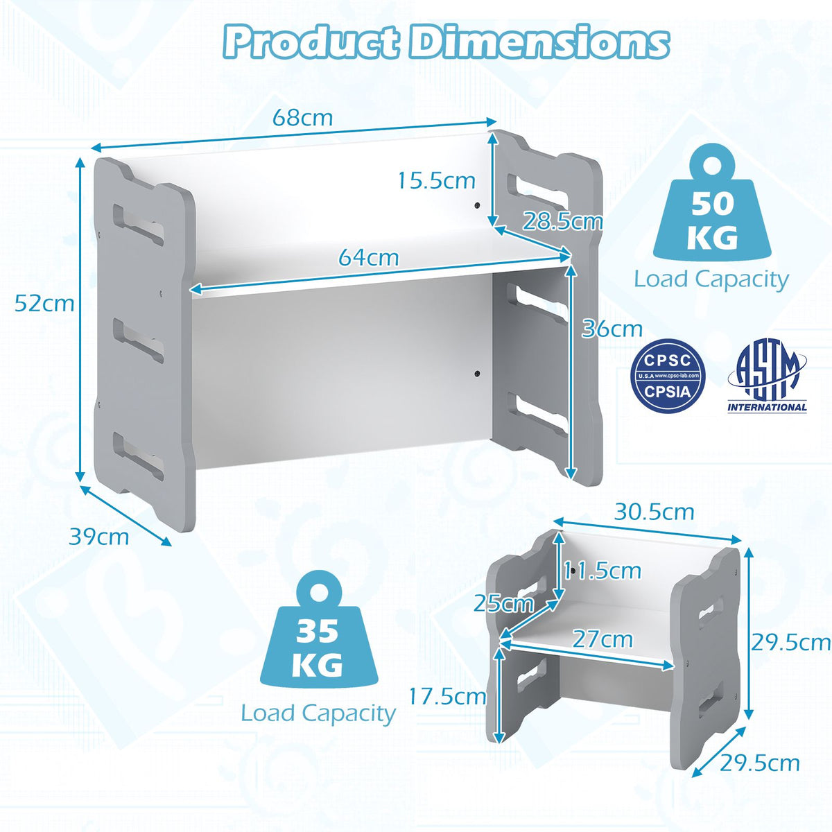 Multi-Use Toddler Furniture Set with Convertible Bench and 2 Tables
