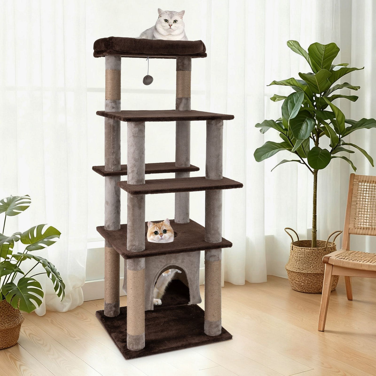 Multi-level Cat Tree with Swaying Aerial Condo and Exploration Hole