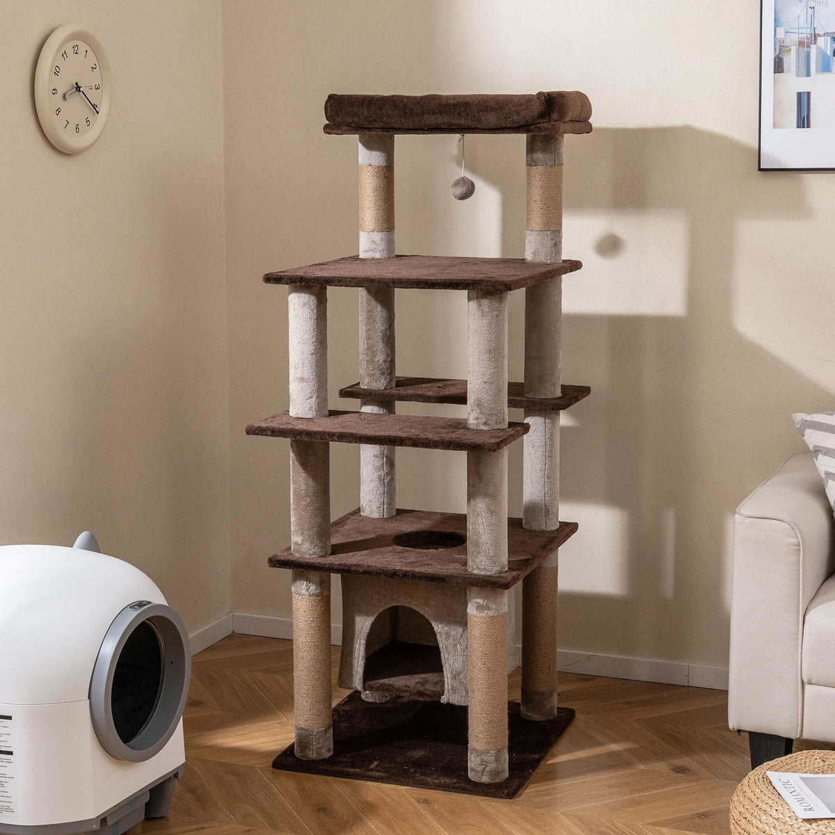 Multi-level Cat Tree with Swaying Aerial Condo and Exploration Hole