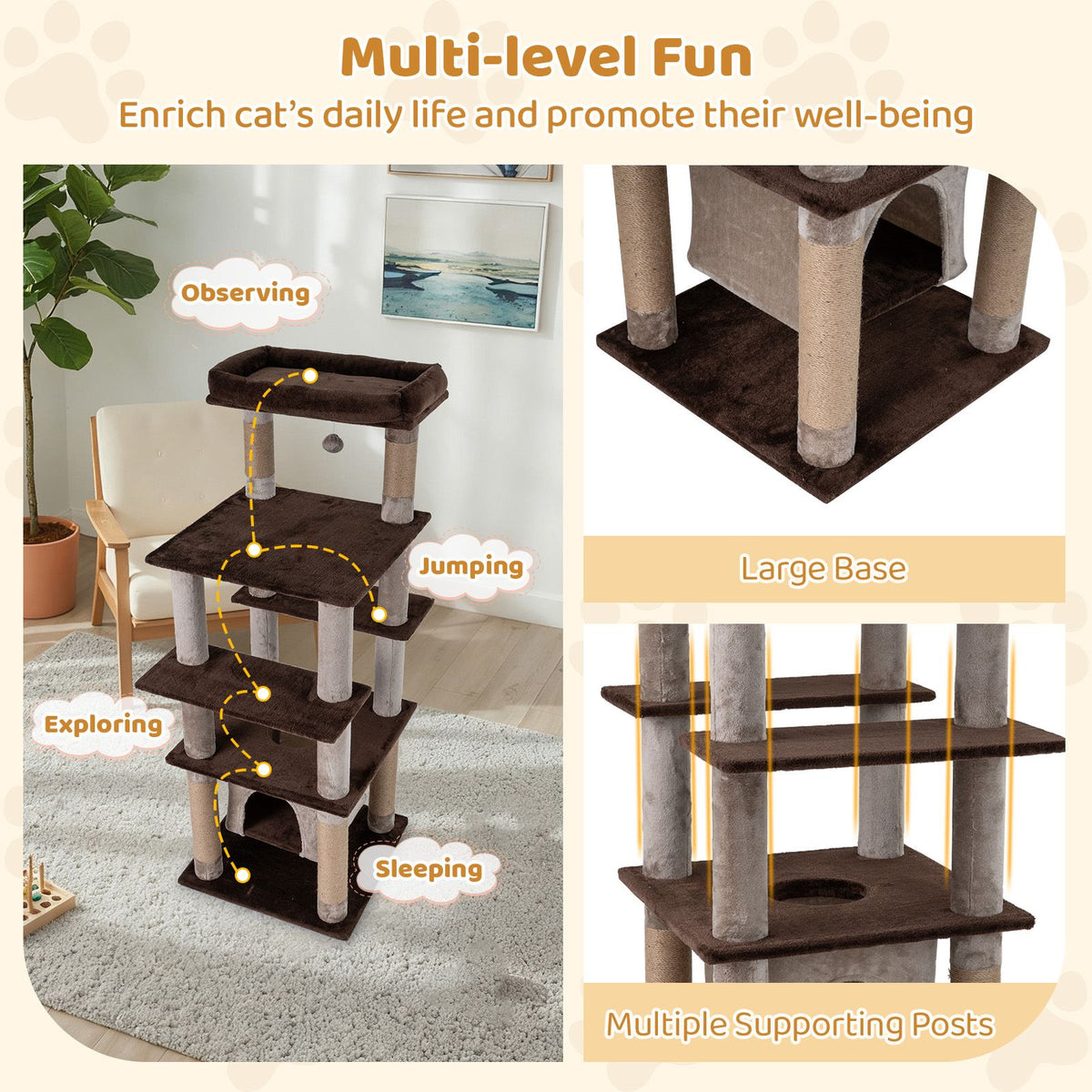 Multi-level Cat Tree with Swaying Aerial Condo and Exploration Hole