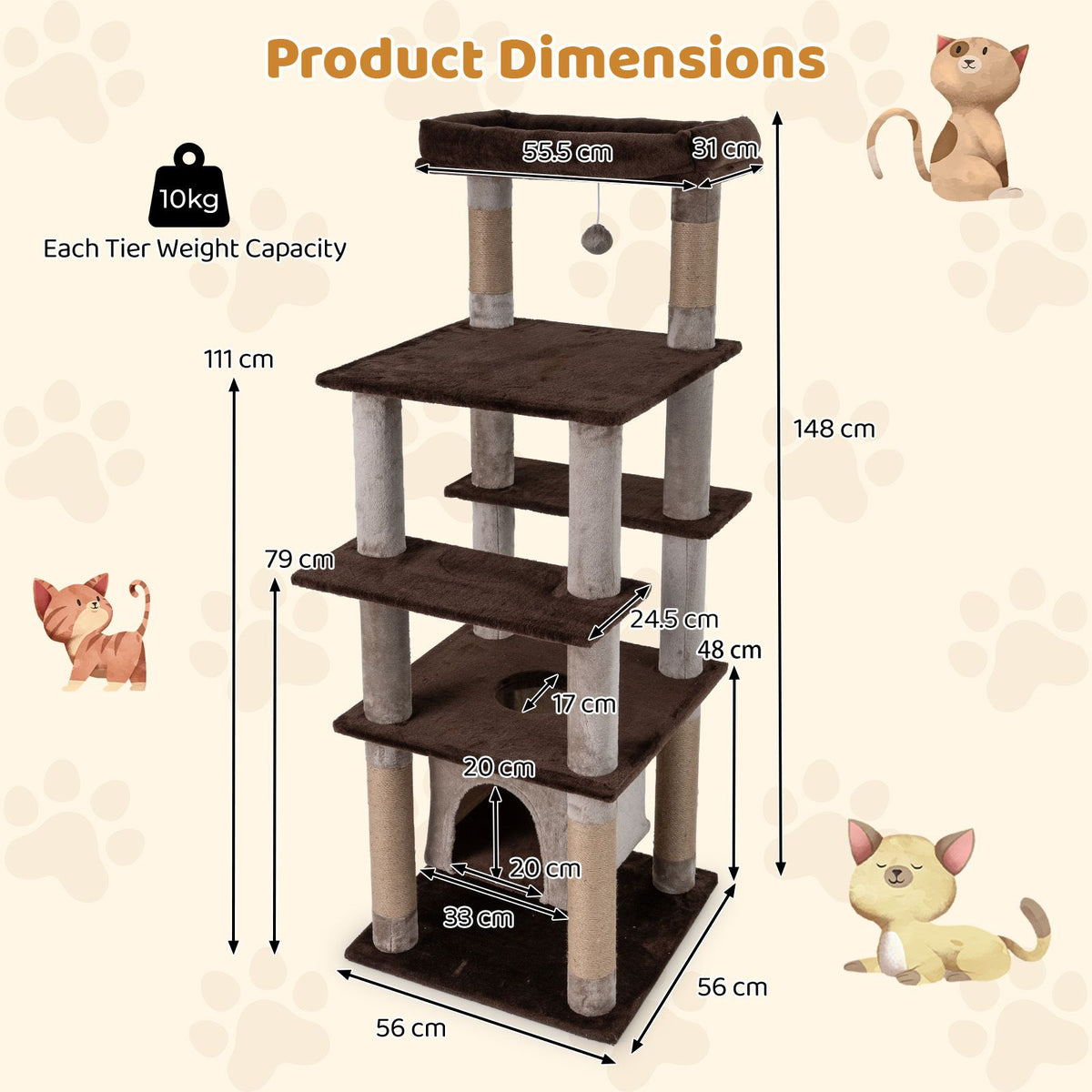 Multi-level Cat Tree with Swaying Aerial Condo and Exploration Hole