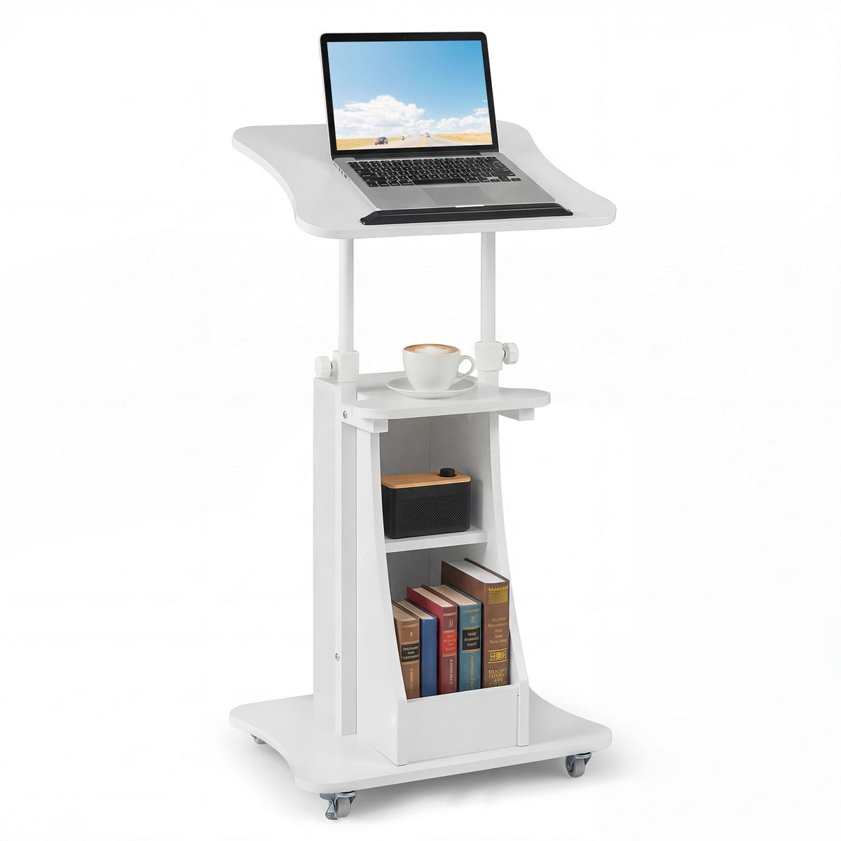 Giantex Mobile Laptop Desk, Height Adjustable Computer iPad PC Stand Table w/Wheels & Storage