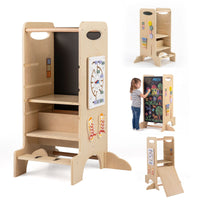 Multifunctional Kids Step Stool with 3 Adjustable Heights and Removable Chalkboard