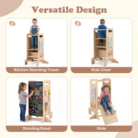 Multifunctional Kids Step Stool with 3 Adjustable Heights and Removable Chalkboard