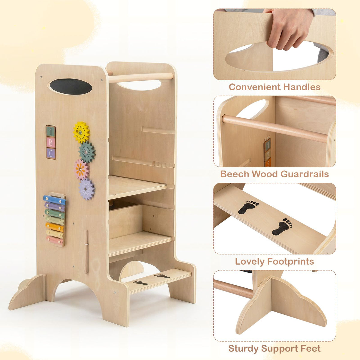 Multifunctional Kids Step Stool with 3 Adjustable Heights and Removable Chalkboard