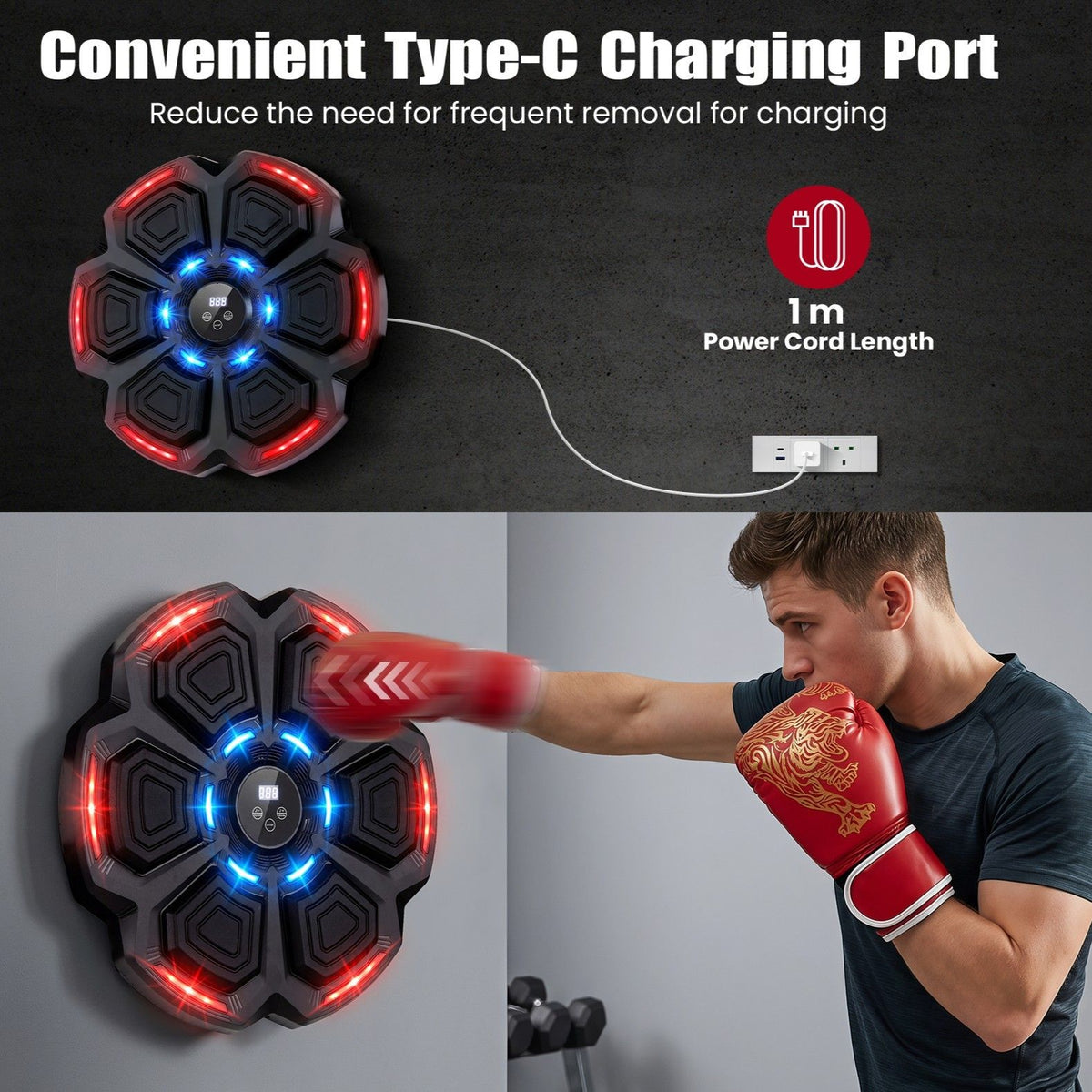 Music Boxing Machine with Gloves & Bluetooth Rhythm and LED Lights 10 Speeds