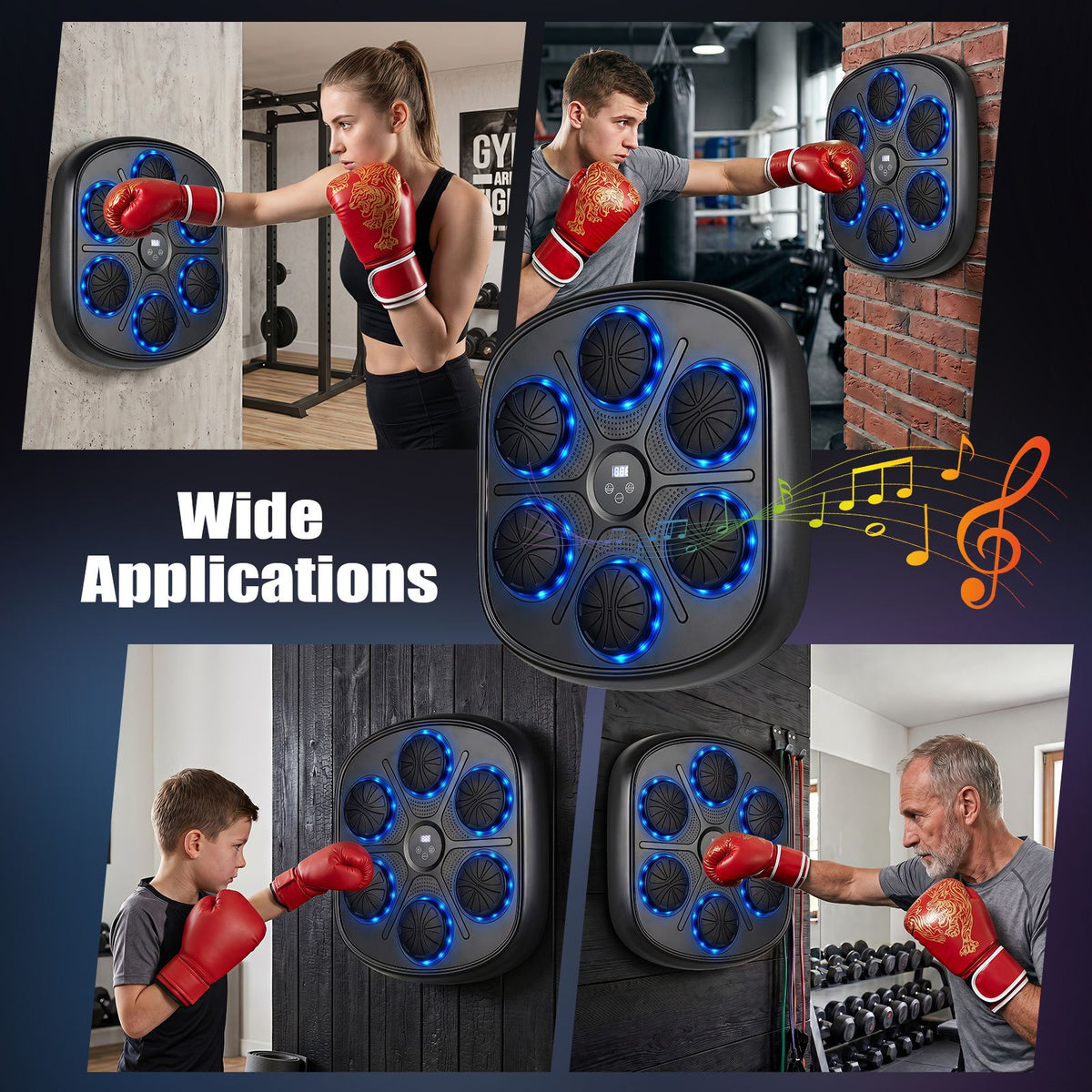 Music Boxing Machine with Gloves and LED Light Targets for Home Gym