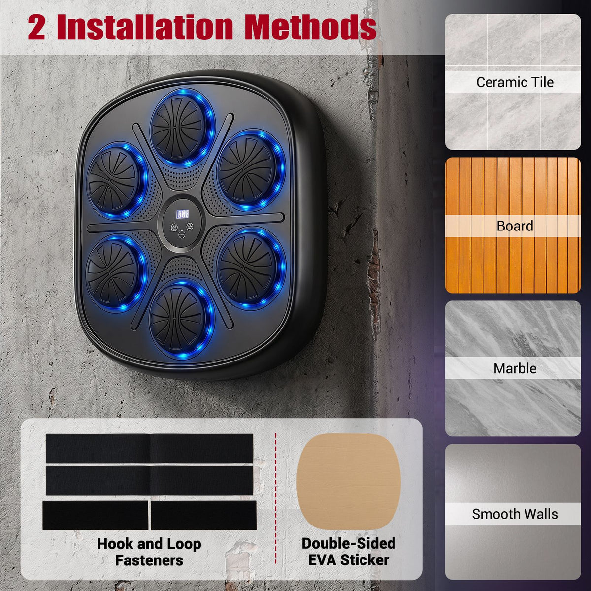 Music Boxing Machine with Gloves and LED Light Targets for Home Gym