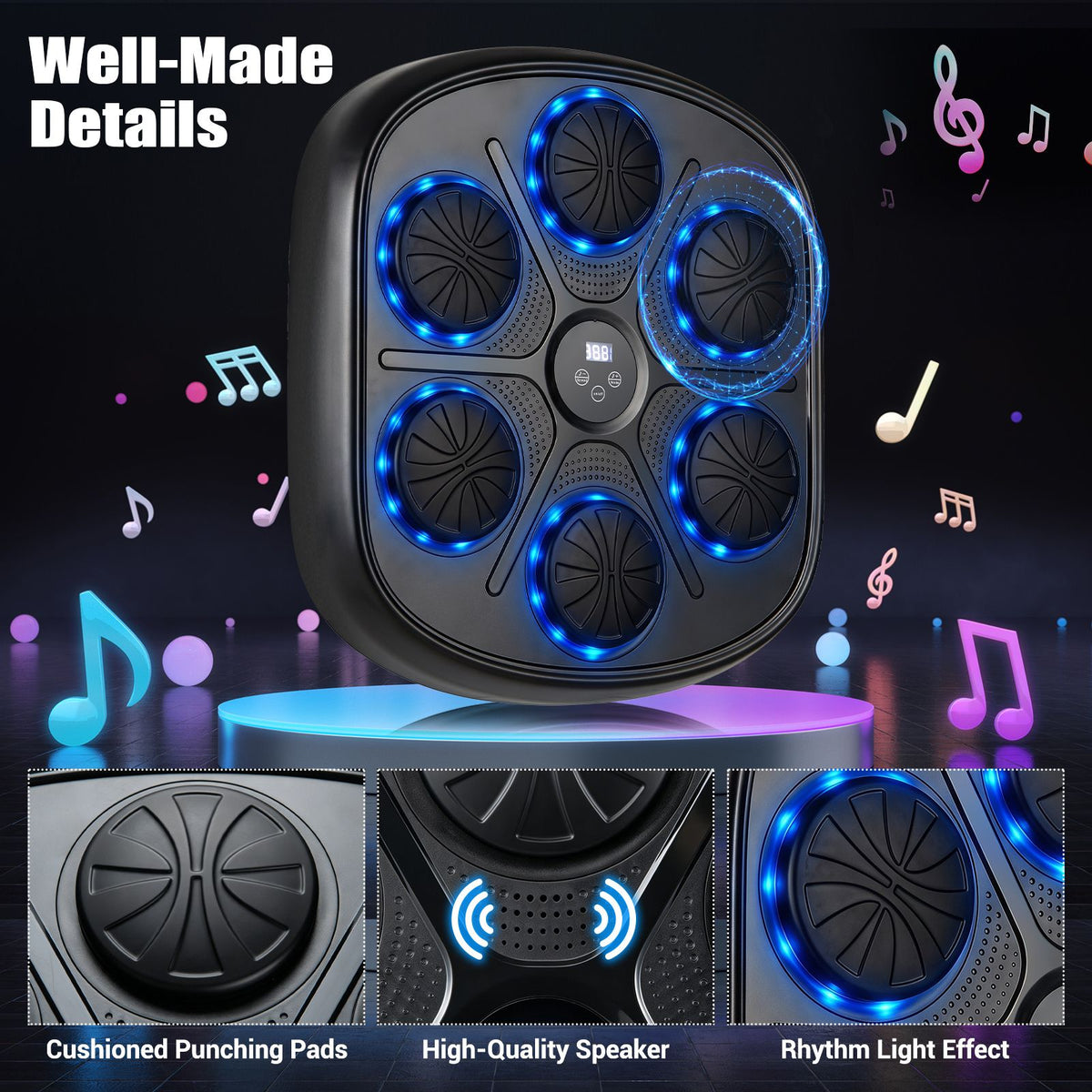 Music Boxing Machine with Gloves and LED Light Targets for Home Gym