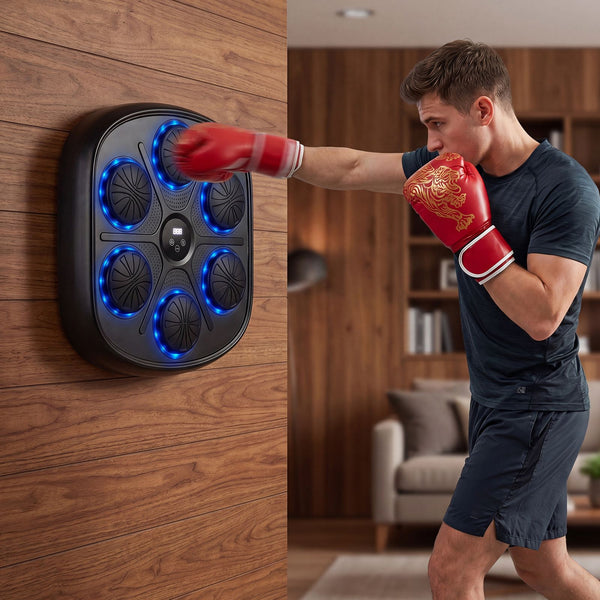 Music Boxing Machine with Gloves and LED Light Targets for Home Gym