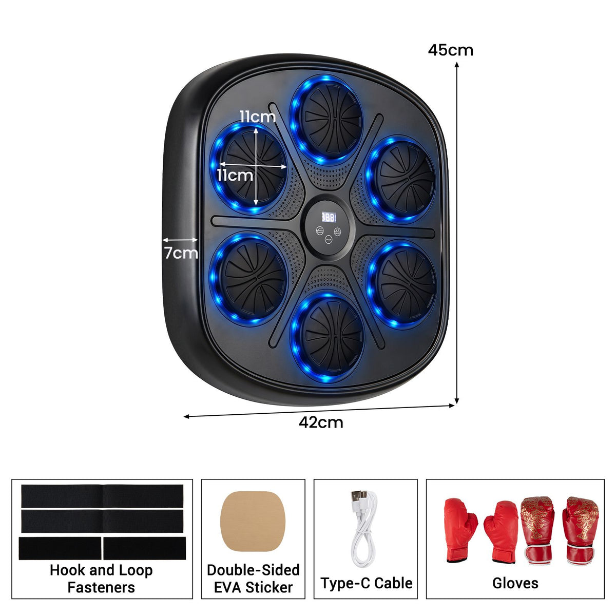 Music Boxing Machine with Gloves and LED Light Targets for Home Gym