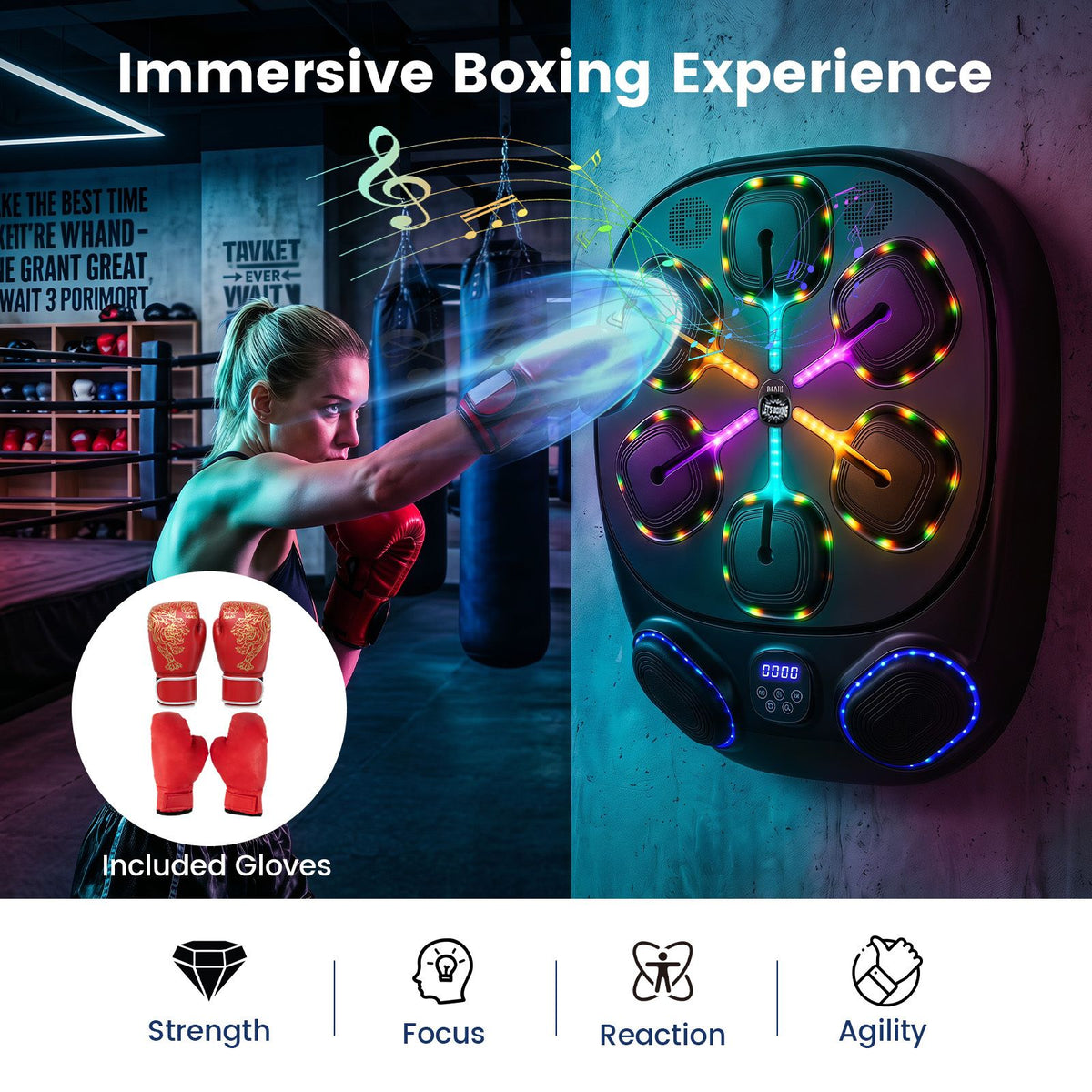 Music Boxing Machine with Gloves and Punch Counter