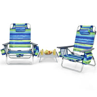 Giantex 2-Pack Folding Backpack Beach Chair Table Set 5-Position Outdoor Reclining Chair