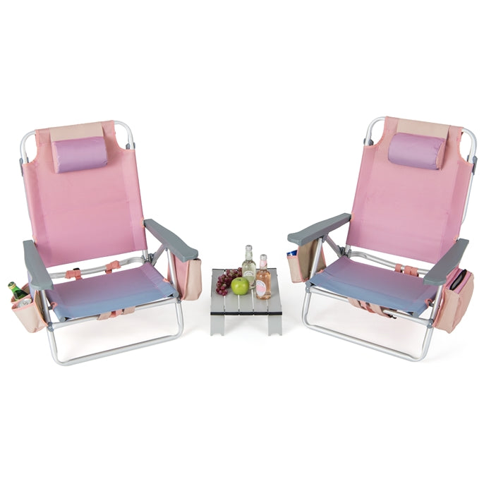 Giantex 2-Pack Folding Backpack Beach Chair Table Set 5-Position Outdoor Reclining Chair