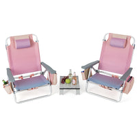 Giantex 2-Pack Folding Backpack Beach Chair Table Set 5-Position Outdoor Reclining Chair
