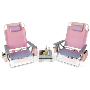 Giantex 2-Pack Folding Backpack Beach Chair Table Set 5-Position Outdoor Reclining Chair