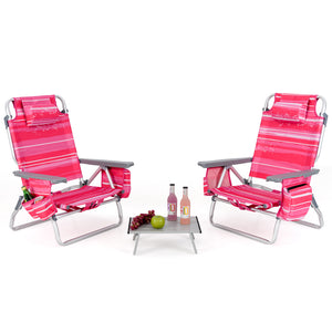 Giantex 2-Pack Folding Backpack Beach Chair Table Set 5-Position Outdoor Reclining Chair