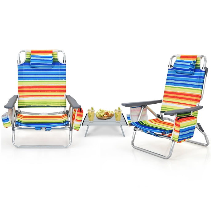 Giantex 2-Pack Folding Backpack Beach Chair Table Set 5-Position Outdoor Reclining Chair