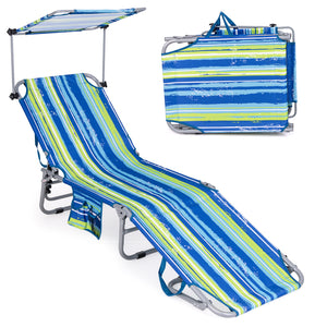 Outdoor Sun Lounger Bed, Folding Lounge Chaise Reclining Deck Chair