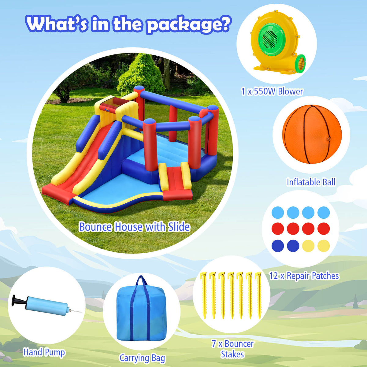 Inflatable Bounce House with Large Jumping Area, Dual Slide