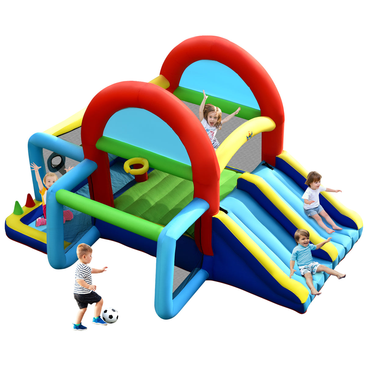 Inflatable Bounce House, 8 in 1 Kids Jumping Castle w/2 Slides, Jumping Area, Target Game & Ring-toss (with 450W Blower)