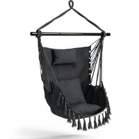 Hammock Swing Chair, Hanging Rope Swing w/Detachable Steel Bars, Side Pocket, Head Pillow & 2 Cushions