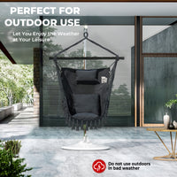 Hammock Swing Chair, Hanging Rope Swing w/Detachable Steel Bars, Side Pocket, Head Pillow & 2 Cushions