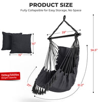 Hammock Swing Chair, Hanging Rope Swing w/Detachable Steel Bars, Side Pocket, Head Pillow & 2 Cushions