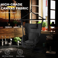 Hammock Swing Chair, Hanging Rope Swing w/Detachable Steel Bars, Side Pocket, Head Pillow & 2 Cushions