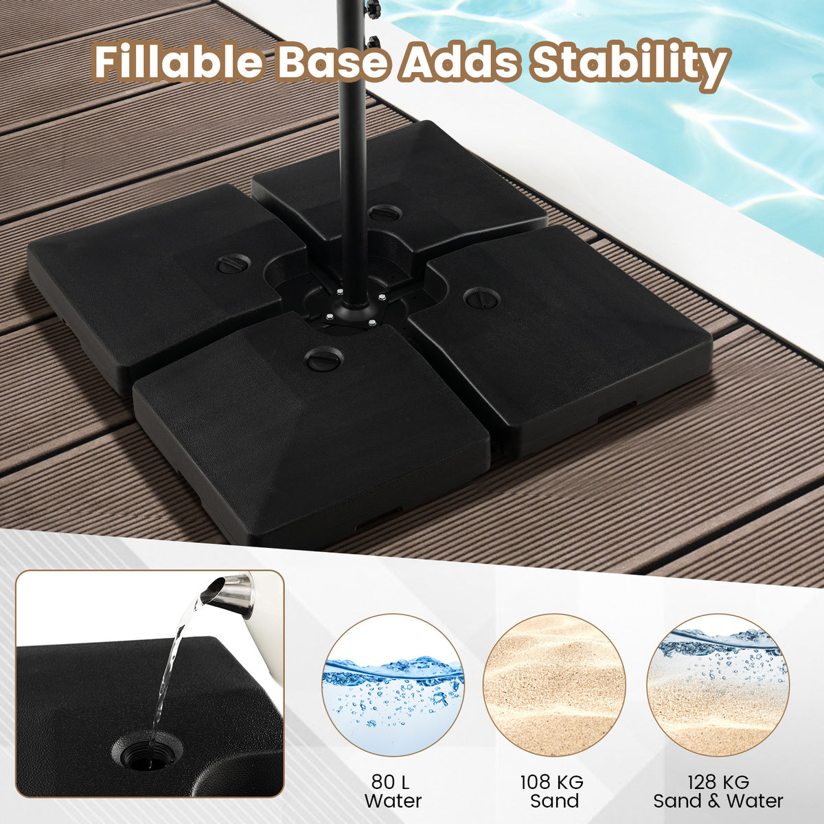 Heavy-Duty Water & Sand Filled Umbrella Stand for Pool