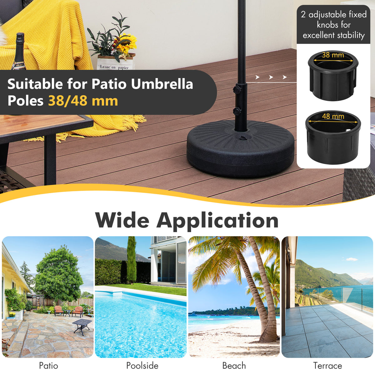 50 cm Fillable Round Umbrella Base Stand, Heavy-Duty Patio Umbrella Holder