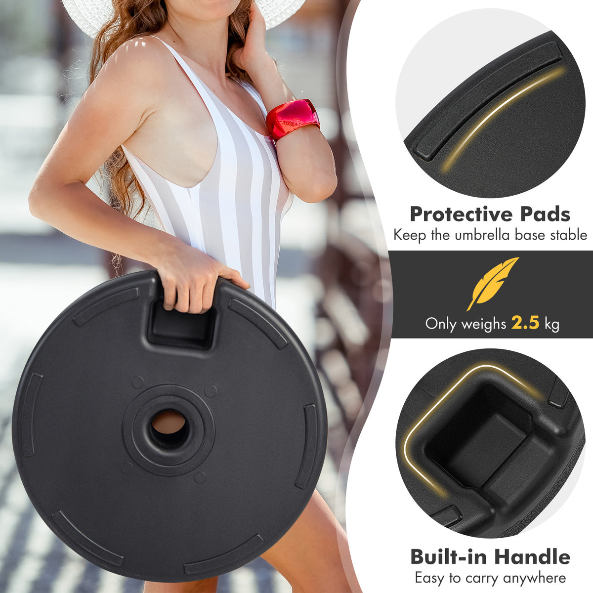 50 cm Fillable Round Umbrella Base Stand, Heavy-Duty Patio Umbrella Holder