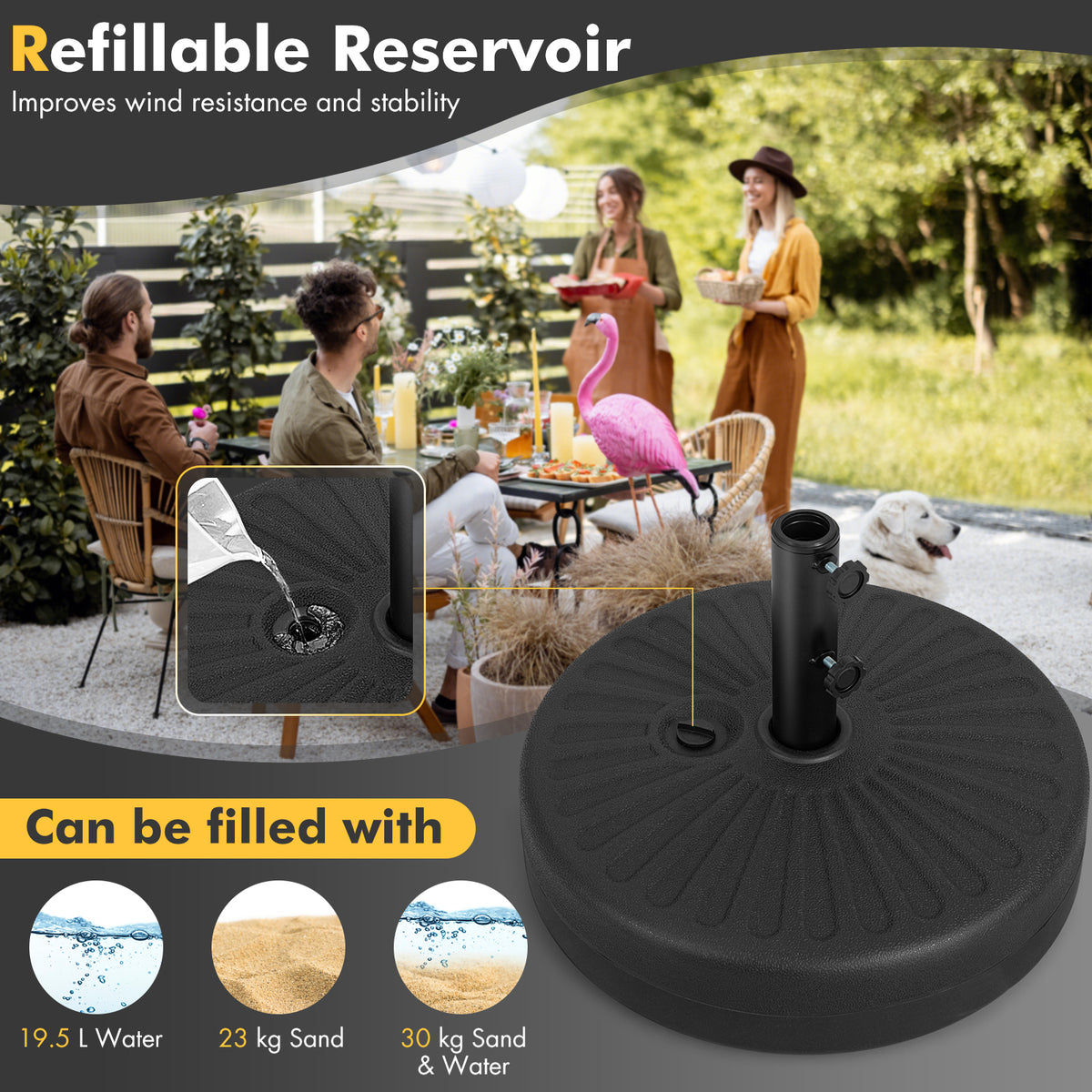 50 cm Fillable Round Umbrella Base Stand, Heavy-Duty Patio Umbrella Holder