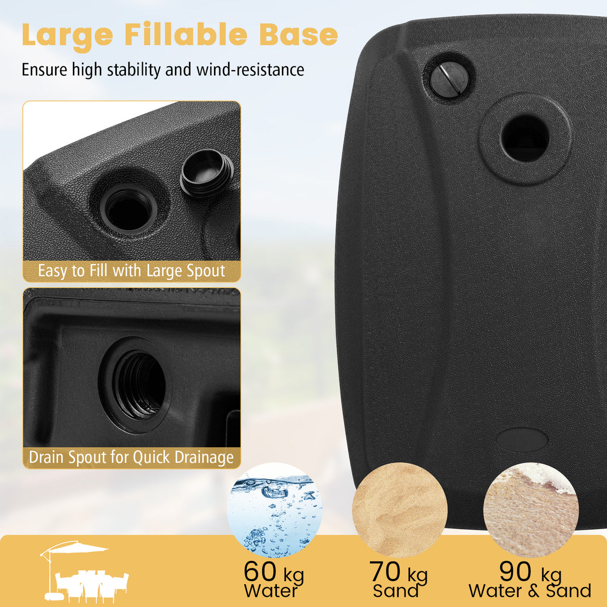 Universal Offset Umbrella Base, Water & Sand Filled Heavy Duty Base with Cross Base & Wheels