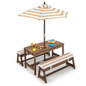 Kids Picnic Table and Bench Set, Toddler Wood Table Chairs w/Cushions