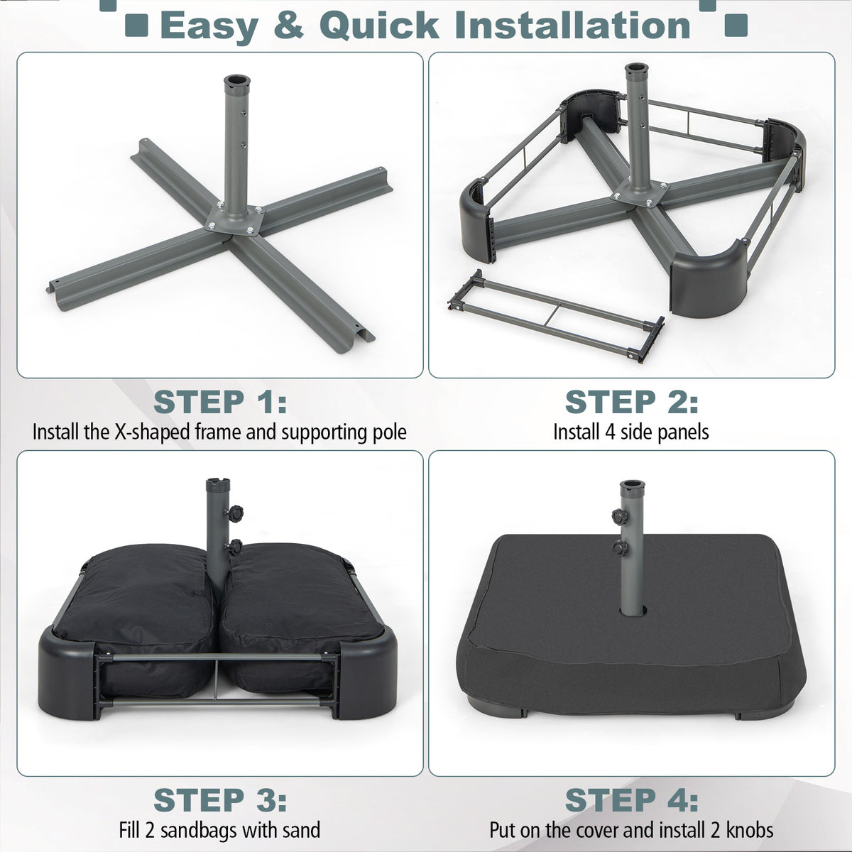 90 kg Patio Umbrella Base with Sandbags, 2 Tightening Knobs