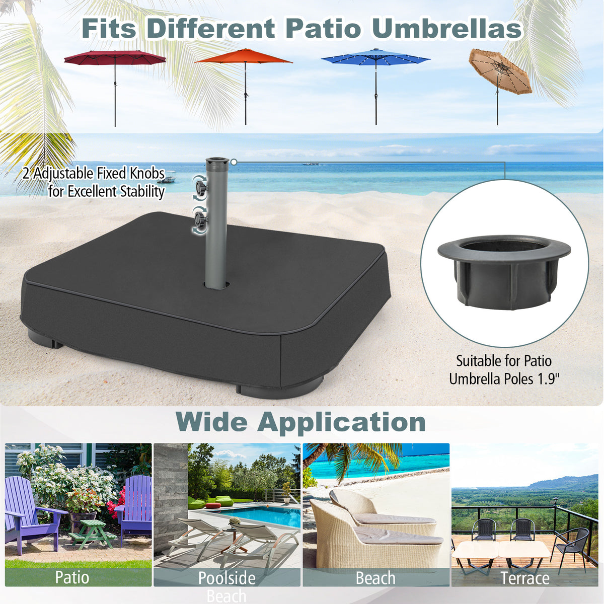 90 kg Patio Umbrella Base with Sandbags, 2 Tightening Knobs
